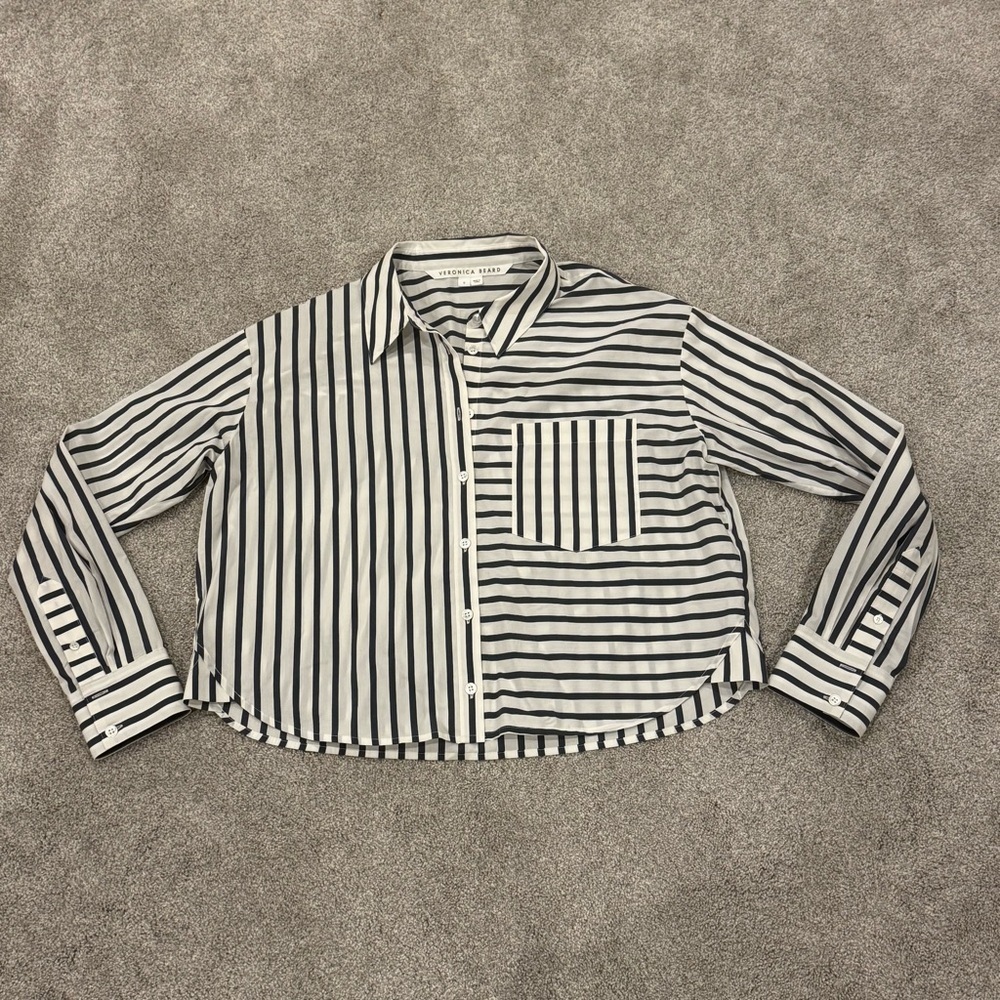 Veronica Beard Aderes Striped Button Down Shirt in Marine/Off-White size 6 EUC - Picture 4 of 10